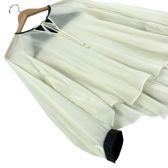 Kenneth Cole Blouse Top Womens Petite Small White Chiffon Drawstring V Neck - Picture 7 of 15